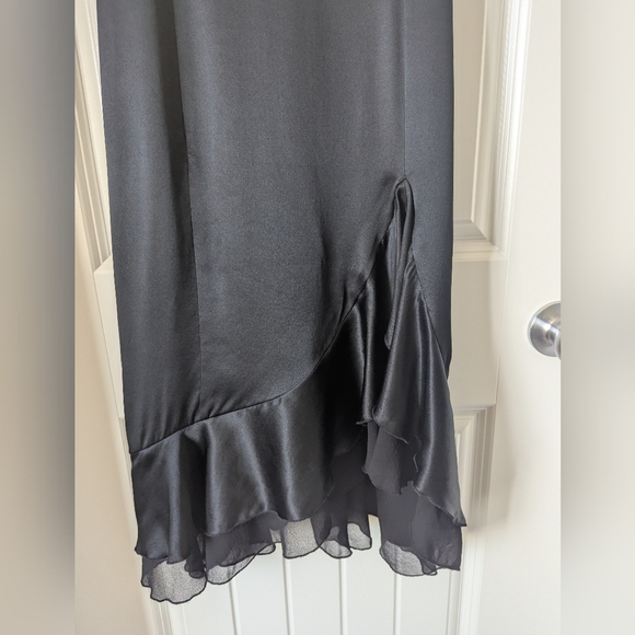 Black Silk Charmeuse Sleeveless Ruffle Hem Dress, Midi Length Size 8 - Picture 3 of 9